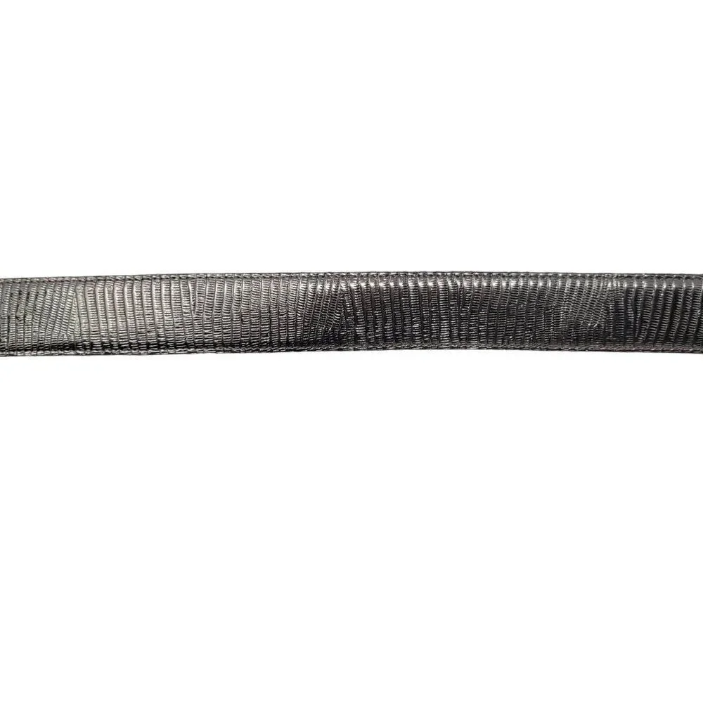 Vintage‎ Metallic Silver Leather Belt M Tooled Animal Striped Futuristic